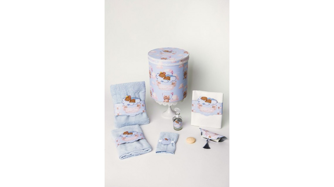 Trusou de botez pentru baieti cu ursuleti si baloane de aer cald, Puf Teddy Bear 2